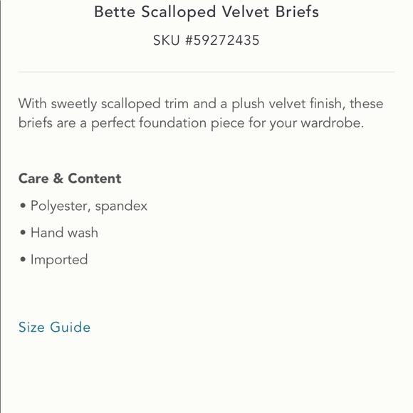 Nwt anthropologie Bette scalloped velvet briefs s - Picture 3 of 3